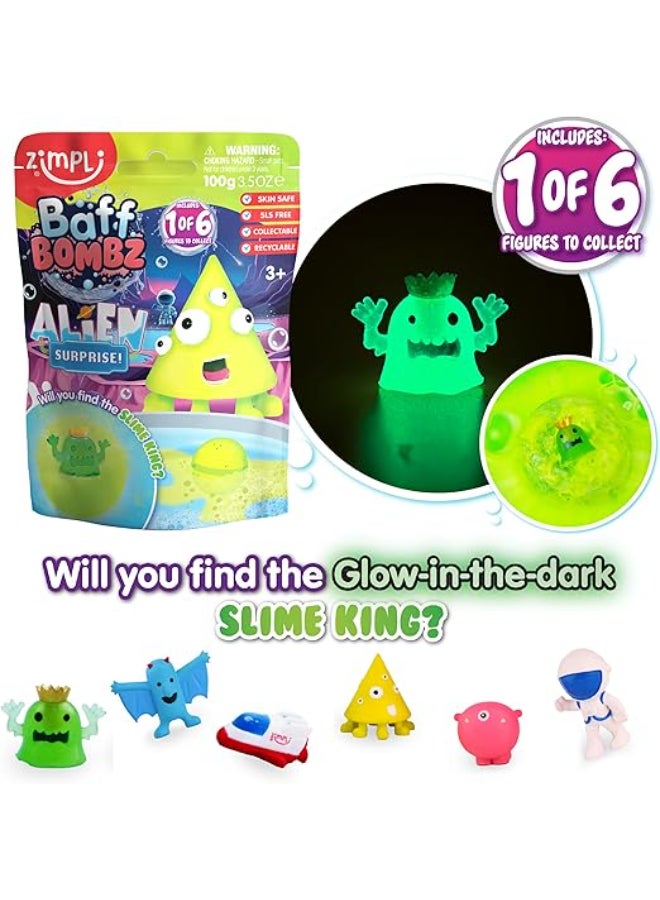 Zimpli kids BAFF BOMBZ Alien Surprise Bath Bomb, 100 g, Mystery Bath Bomb with 1 of 6 Collectible Alien Figures, Skin Safe, Drain Safe, Easy Clean, Stain Free, Kids Bath Time Fun - Image 4
