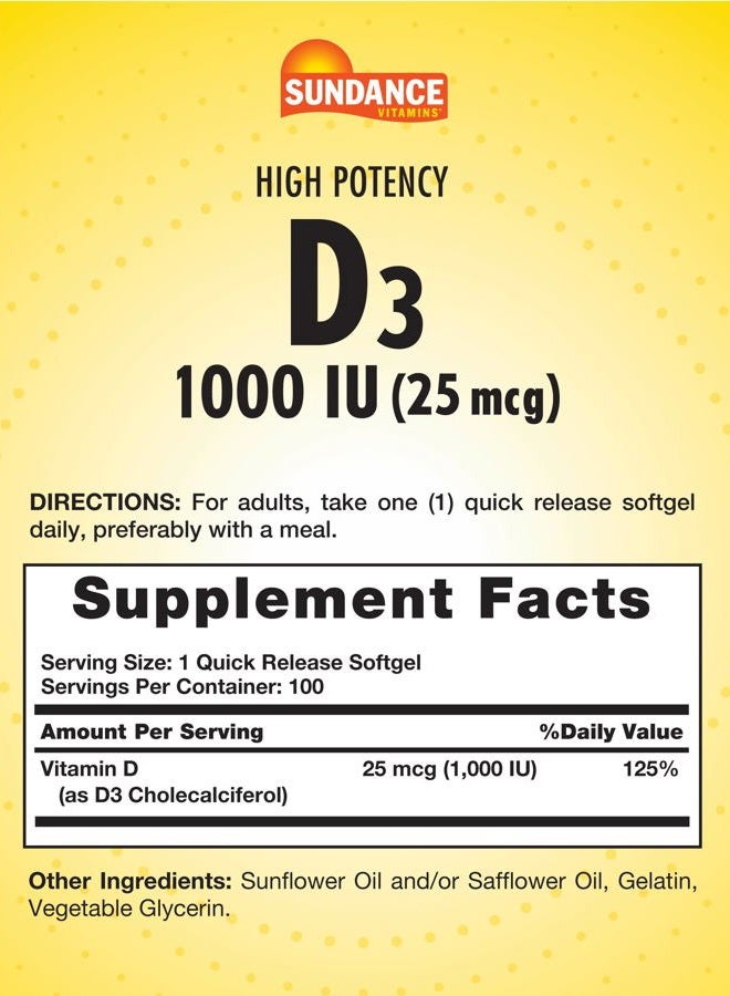 Sundance Vitamin D Supplement Iu Softgels Count 100 - Image 2