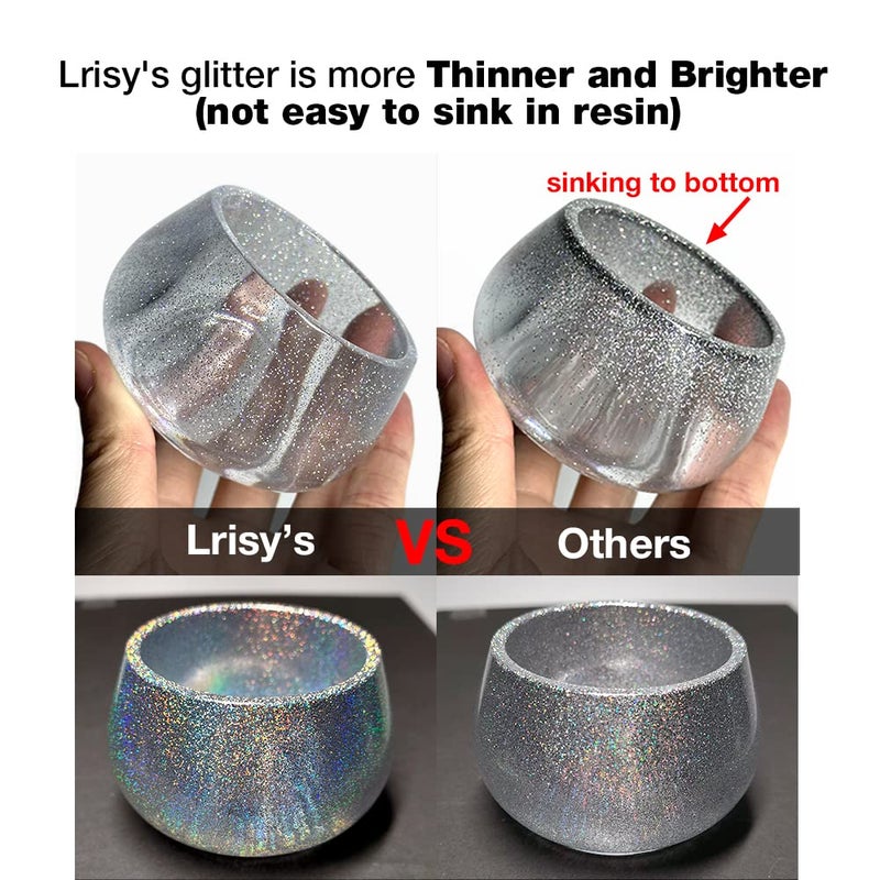 Lrisy's Lrisy Iridescent Extra Fine Glitter Powder with Shaker Lid, Craft Glitter Sequins for Epoxy Resin, Slime,Tumblers,Nail&Painting Arts 140g/4.5oz (Ultra Thin Translucent Holographic White) - Image 2