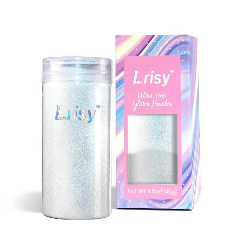 Lrisy's Lrisy Iridescent Extra Fine Glitter Powder with Shaker Lid, Craft Glitter Sequins for Epoxy Resin, Slime,Tumblers,Nail&Painting Arts 140g/4.5oz (Ultra Thin Translucent Holographic White) - Image 1