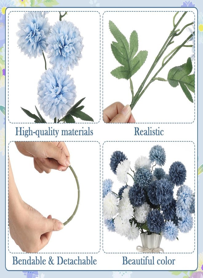 Giegxin 8pcs 21in Artificial Chrysanthemum Navy Blue Silk Mum Flowers with 5 Heads Ball Faux Kiku Flower Pompom Floral for Spring Summer Table Centerpieces Home Indoor Decoration(White and Navy Blue) - Image 3
