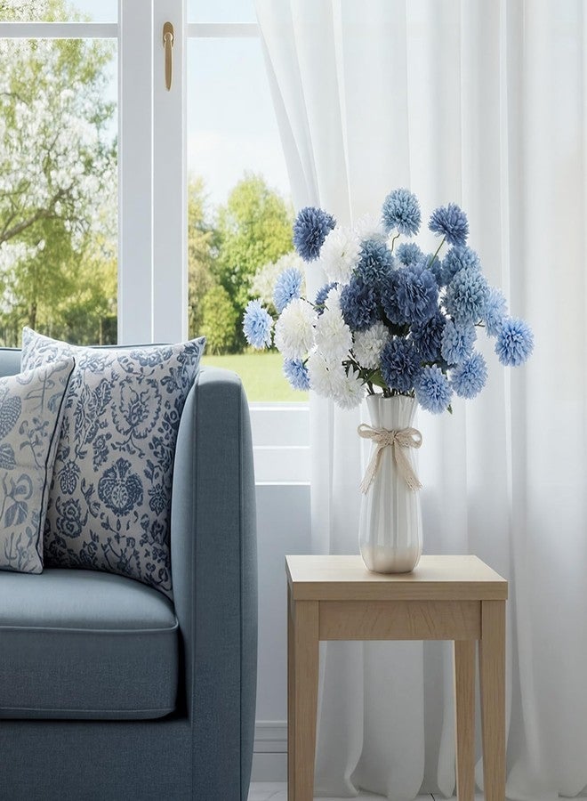Giegxin 8pcs 21in Artificial Chrysanthemum Navy Blue Silk Mum Flowers with 5 Heads Ball Faux Kiku Flower Pompom Floral for Spring Summer Table Centerpieces Home Indoor Decoration(White and Navy Blue) - Image 5
