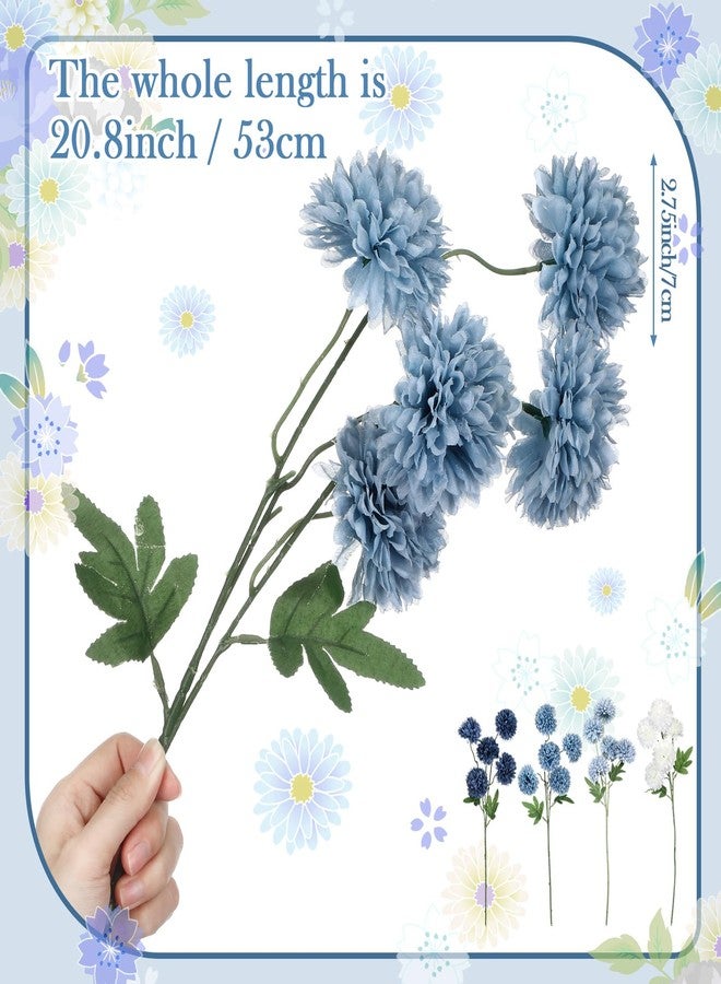 Giegxin 8pcs 21in Artificial Chrysanthemum Navy Blue Silk Mum Flowers with 5 Heads Ball Faux Kiku Flower Pompom Floral for Spring Summer Table Centerpieces Home Indoor Decoration(White and Navy Blue) - Image 2
