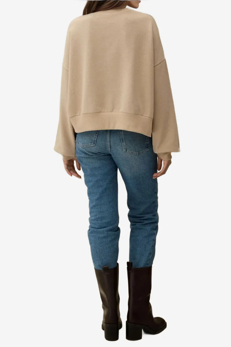 Hiccup Natural Embroidered Crew Neck Cottoned Raised Sweatshirt for Women | Best Price UAE