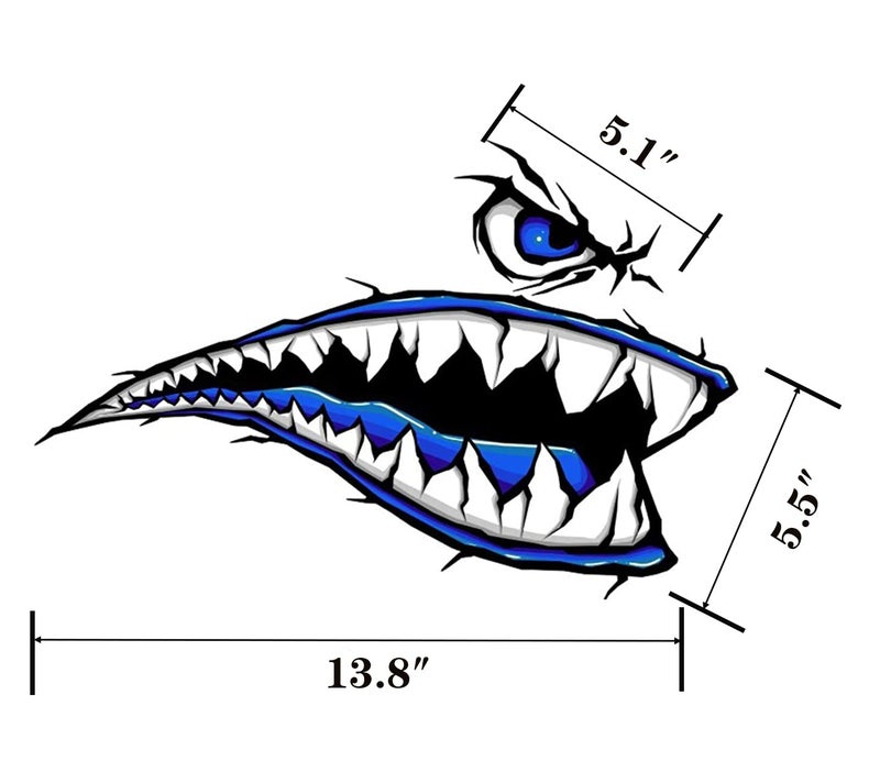 MOOCY 2Pcs Shark Teeth Mouth Kayak Stickersï¼ŒKayak Decals Waterproof DIY Funny Graphics Accessories for Kayak Canoe Fishing Boat Car Truck Jet Ski Hobie Dagger Ocean Boat Decoration - Image 2