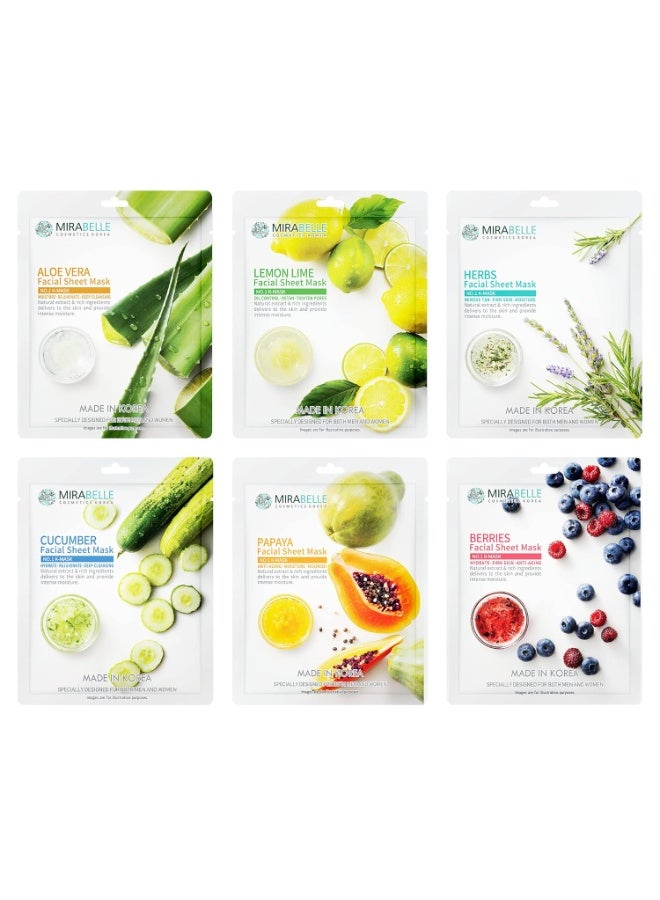 Mirabelle Fairness Face Mask Sheets For Glowing Skin, Hydration & Brightening | For All Skin Types, Women & Men | Korean Sheet Mask Combo Pack Of 6 (Each 25 ml) - Image 1