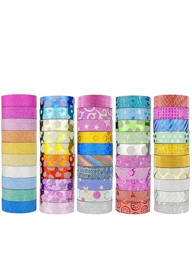 JANYUN 50 Rolls Glitter Washi Masking Tape Setgreat For Bullet Journal Diy Aesthetic Decor Scrapbooking Sticker Masking Paper Decoration Tape Adhesive Party School Supplies (Casual Style) - Image 1