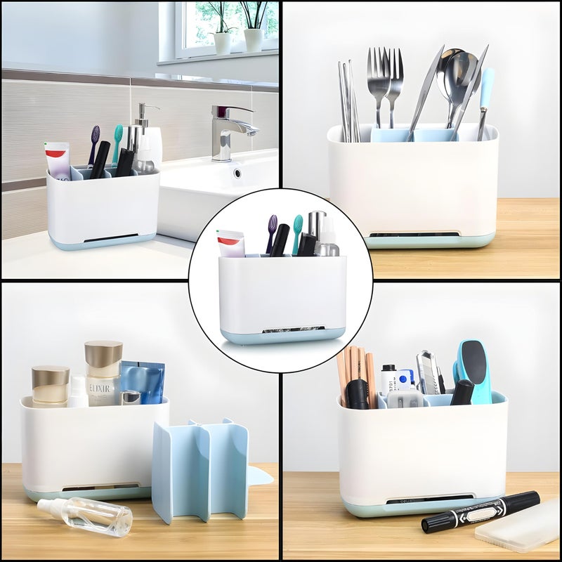 Jinila 6 Compartments Toothbrush Holder Toothpest Tongue Cleaner Shaving Kit and Toiletries Cosmetics Organizer Multipurpose Storage Stand for Bathroom (1Pcs, Multicolor) - Image 5