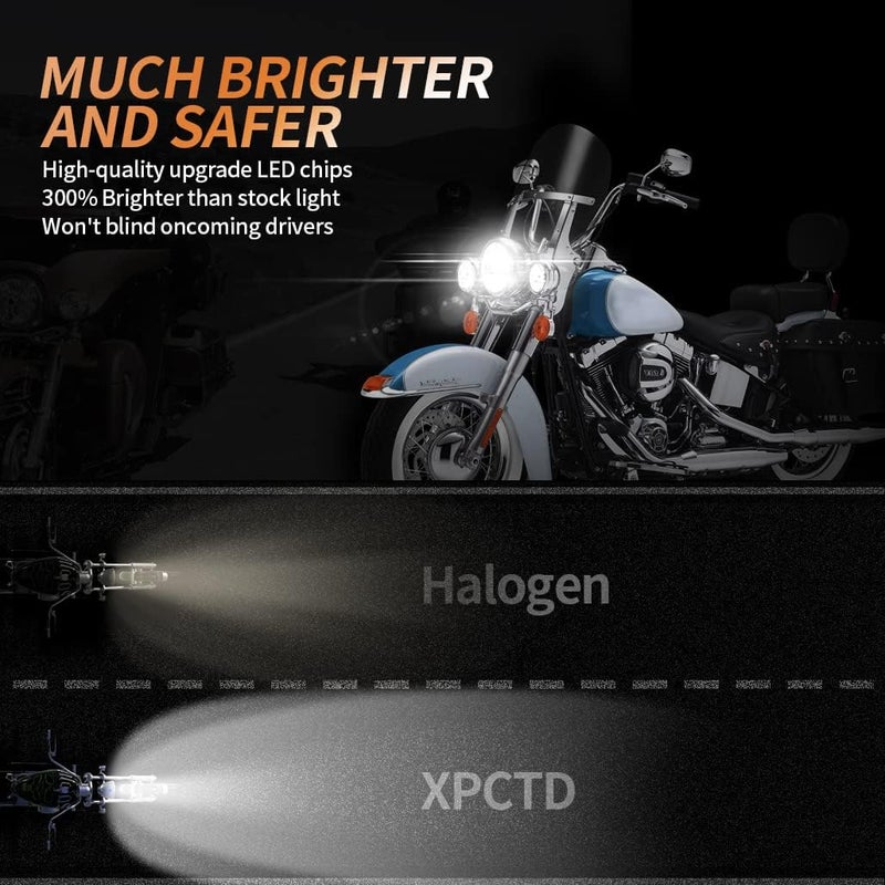 XPCTD 7 Inch Round LED Headlight Bulb kit With 4.5 Inch Passing Lamps Fog Lights Mounting Ring For Street Glide Ultra Classic Road King Electra Glide Heritage Softail Slim Deluxe Fatboy Tri CVO (Black) - Image 3