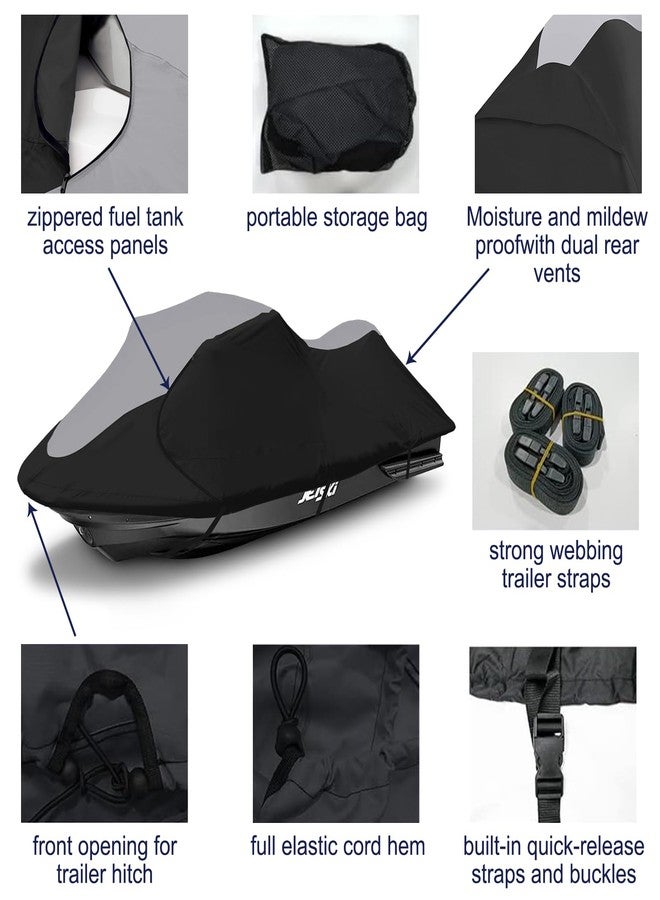 zenicham 600D Jet Ski Cover Fits from 136"-145" (3 Seater), Gray & Black - Image 1