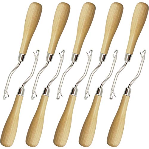 ROYHOO 10PCS Wooden Bent Latch Hook Tool Knitting Tool Needle Hook with Wood Handle for Crafts Carpet - Image 4