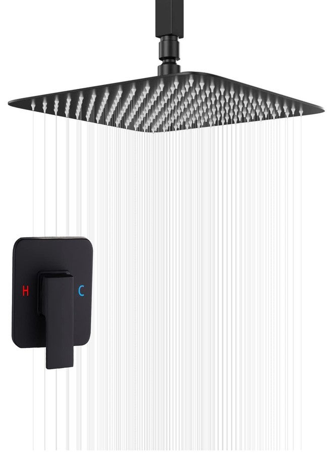 GGStudy Black Ceiling Shower System Shower Faucet GGStudy Bathroom Luxury Rain Mixer Shower Combo Set Rainfall Shower Head System 10 Inch Matte Black with Valve and Trim - Image 1