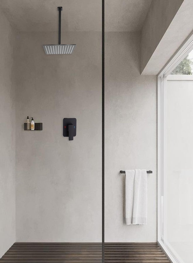 GGStudy Black Ceiling Shower System Shower Faucet GGStudy Bathroom Luxury Rain Mixer Shower Combo Set Rainfall Shower Head System 10 Inch Matte Black with Valve and Trim - Image 3