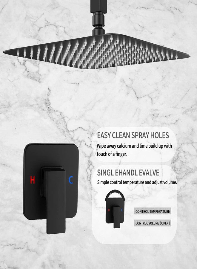 GGStudy Black Ceiling Shower System Shower Faucet GGStudy Bathroom Luxury Rain Mixer Shower Combo Set Rainfall Shower Head System 10 Inch Matte Black with Valve and Trim - Image 2