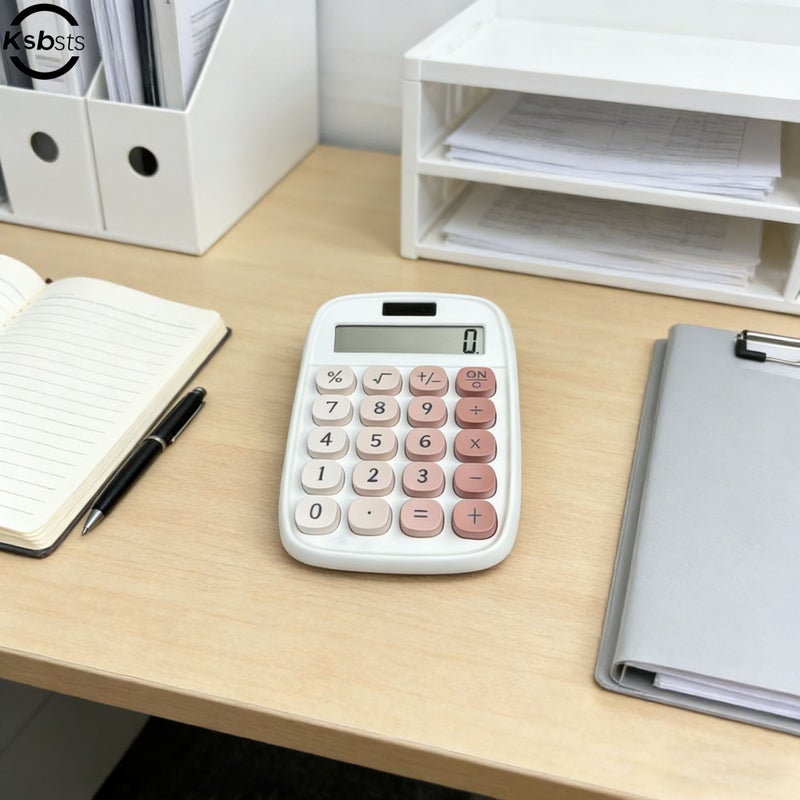 Pink Color Simple Rounded Corner 8 Digit Large Screen Electronic Calculator Solar Battery Dual Power Supply For Finance Office Students Exams Square Root Percentage Calculations Stylish - Image 1