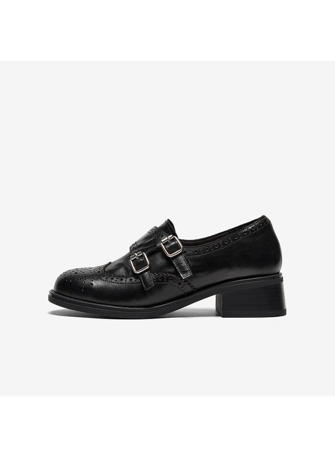 Bata Women's Loafers Autumn Cowhide Commuter Chunky Heel Pumps 51539cm5 Black Size 35 - Image 1