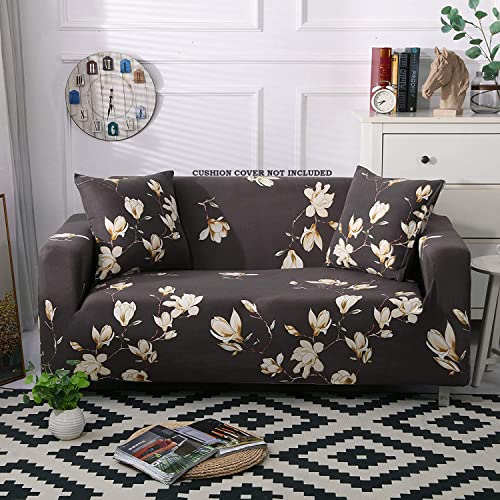 House of Quirk Universal Triple Seater Sofa Cover Big Elasticity Cover for Couch Flexible 140 GSM Sofa Slipcover (Brown Cream Leaf, 185-230cm) - Image 1