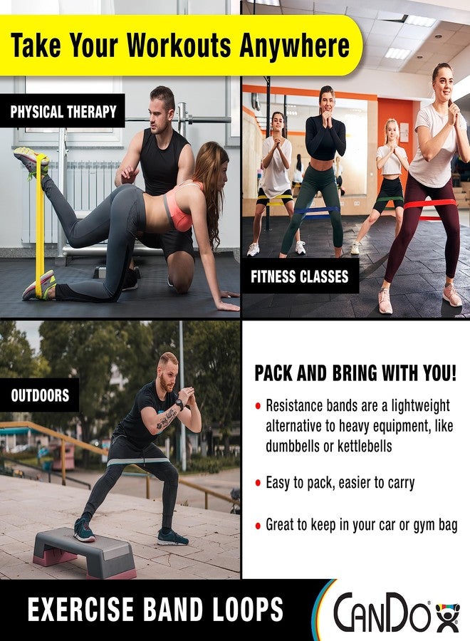 CanDo Resistance Exercise Band Loops, 5pc Set (X-Light - X-Heavy) 10 inch, for Workouts, Exercise, Yoga, Training at Home or Gym, Durable Latex Fitness Bands - Image 4