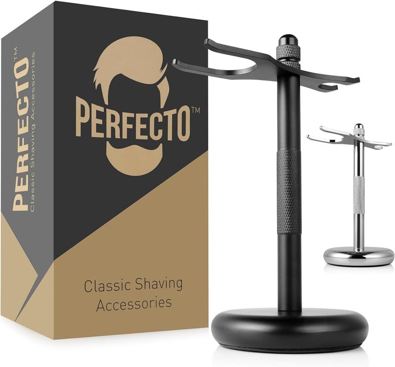 Perfecto Deluxe Black Razor and Brush Stand - The Best Safety Razor Stand. This Will Prolong The Life Of Your Shaving Brush, Best Valentine's Day Gift for Him, Gift For Dad Men, Shaving Accessories. - Image 1