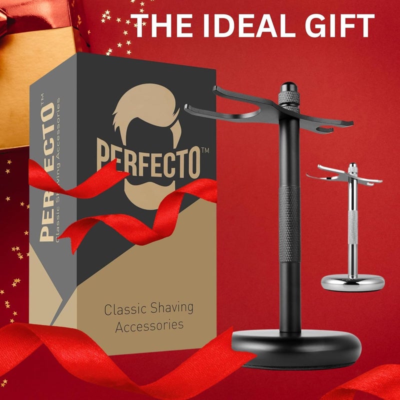Perfecto Deluxe Black Razor and Brush Stand - The Best Safety Razor Stand. This Will Prolong The Life Of Your Shaving Brush, Best Valentine's Day Gift for Him, Gift For Dad Men, Shaving Accessories. - Image 4