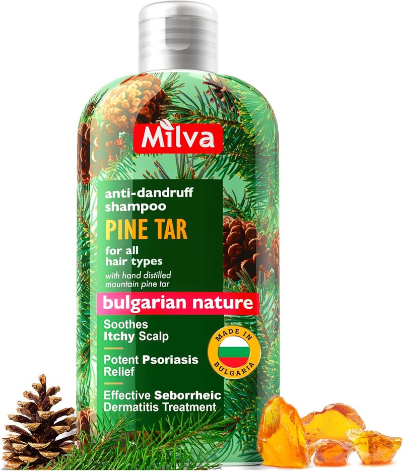 Milva Pine Tar Shampoo for Seborrheic Dermatitis 200ml Natural Dandruff Shampoo Anti Dandruff Shampoo Psoriasis Shampoo Treatment Solution for Dry Itchy Flaky Scalp