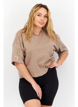 Adidas Women Sportswear Fit Short Sleeve Outdoor Top, Taupe  - Image 1