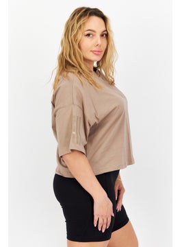 Adidas Women Sportswear Fit Short Sleeve Outdoor Top, Taupe  - Image 3