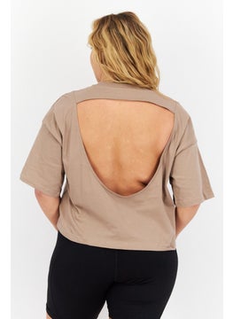 Adidas Women Sportswear Fit Short Sleeve Outdoor Top, Taupe  - Image 4