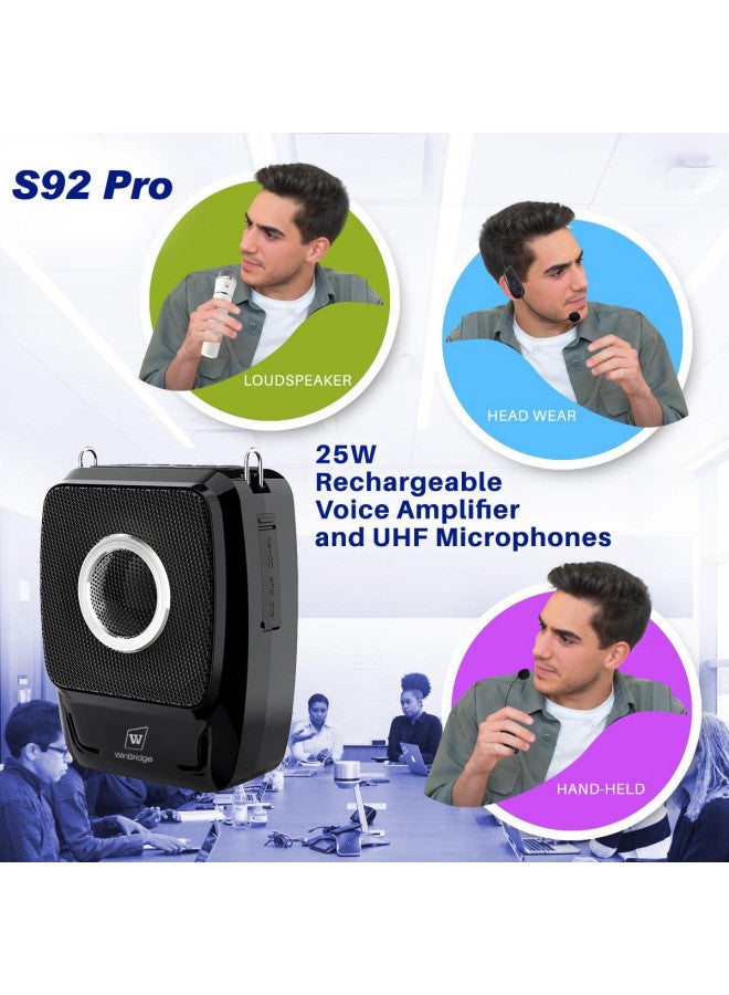 W WINBRIDGE S92 Pro Portable PA System -25W Bluetooth Speaker with Dual Wireless Microphones, Wireless Voice Amplifier with Headset Mic and Handheld Mic for Presentations, Teaching, Karaoke - Image 3