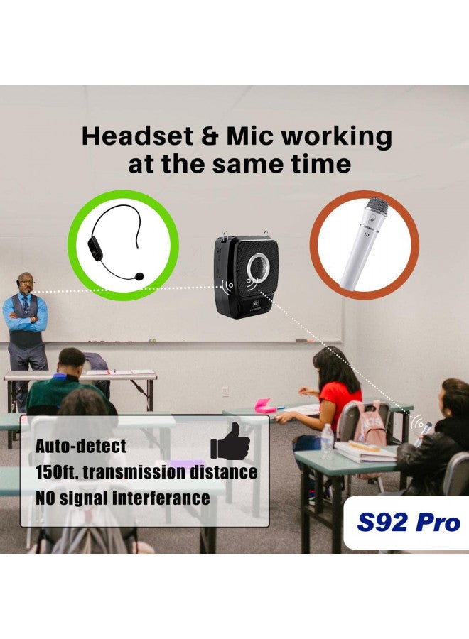 W WINBRIDGE S92 Pro Portable PA System -25W Bluetooth Speaker with Dual Wireless Microphones, Wireless Voice Amplifier with Headset Mic and Handheld Mic for Presentations, Teaching, Karaoke - Image 2