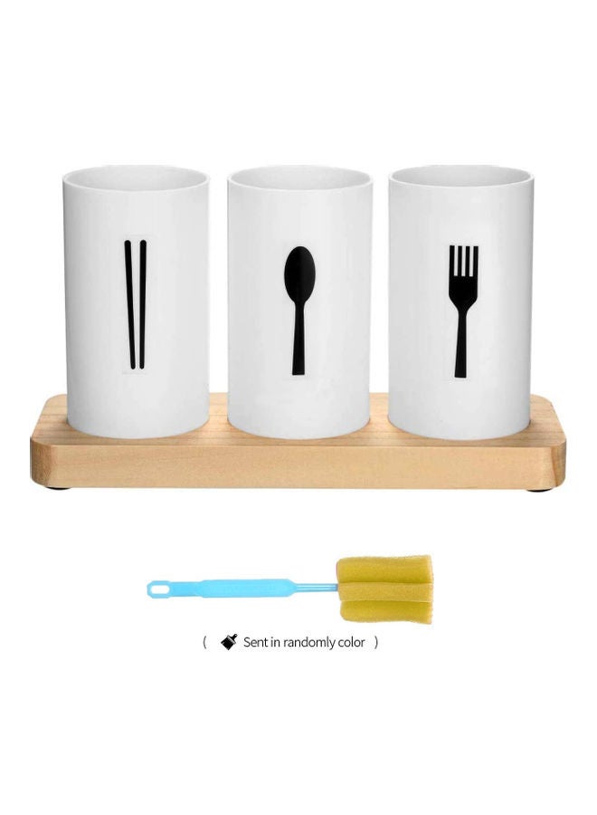 4-Piece Flatware Caddy With Cleaning Brush White/Beige/Black 240x130x90mm - Image 2
