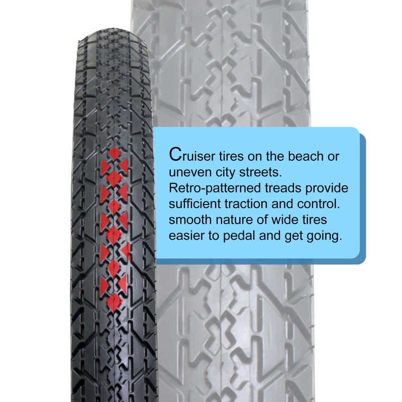 MOHEGIA 2-Pack Cruiser Bike Tires Set: MOHEGIA 26 x 2.125 Inch Folding Tires, Inner Tubes, and Tire Levers Replacement Kit for Beach Cruiser Bicycle -White Walled - Image 3