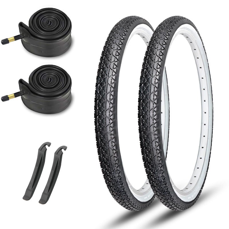 MOHEGIA 2-Pack Cruiser Bike Tires Set: MOHEGIA 26 x 2.125 Inch Folding Tires, Inner Tubes, and Tire Levers Replacement Kit for Beach Cruiser Bicycle -White Walled - Image 1