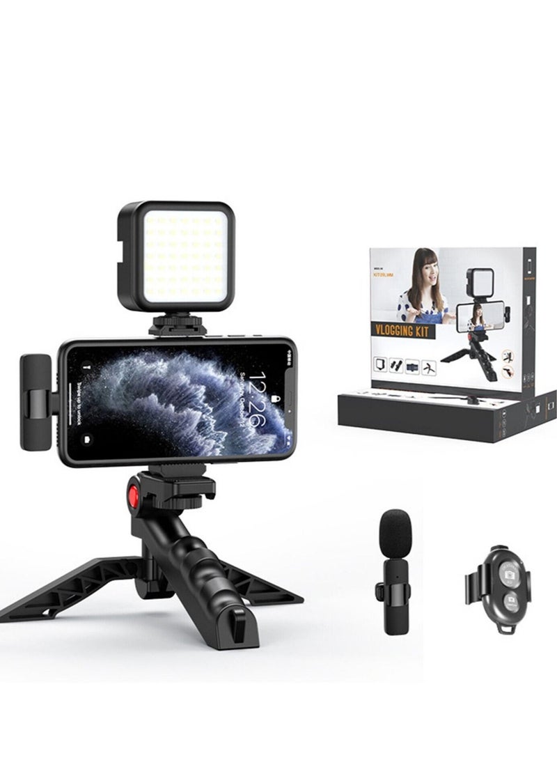ELTRAZONE Smartphone Vlogging Kit w/ Tripod Fill Light Microphone Phone Clip for iPhone & Remote - Image 1