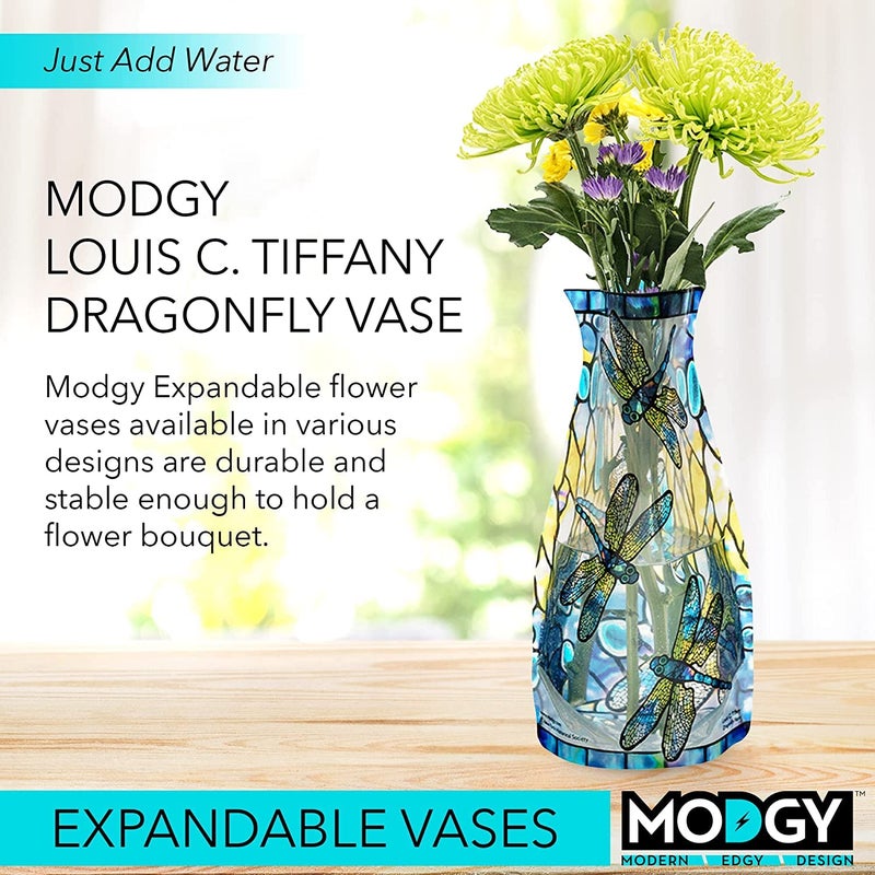 MODGY Collapsible and Expandable Plastic Flower Vase, Unbreakable, Foldable, Decorative Modern Centerpieces, Table Decorations, Louis C. Tiffany Dragonfly, 1 Pack - Image 2
