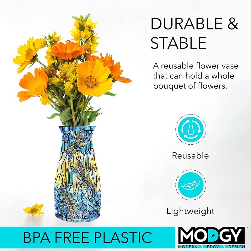 MODGY Collapsible and Expandable Plastic Flower Vase, Unbreakable, Foldable, Decorative Modern Centerpieces, Table Decorations, Louis C. Tiffany Dragonfly, 1 Pack - Image 3