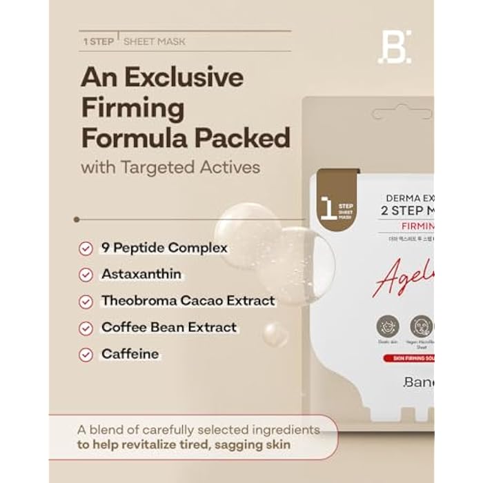 BANO Derma Expert 2 Step Firming Face Mask – 2 in 1 Sheet & Sleeping Mask with Peptides, Caffeine, Niacinamide & Hyaluronic Acid | Supports Skin Elasticity & Glow | Korean Skincare | 7 Sheets - Image 4