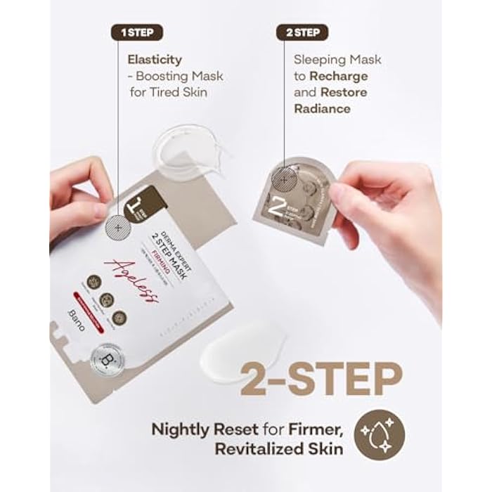 BANO Derma Expert 2 Step Firming Face Mask – 2 in 1 Sheet & Sleeping Mask with Peptides, Caffeine, Niacinamide & Hyaluronic Acid | Supports Skin Elasticity & Glow | Korean Skincare | 7 Sheets - Image 3