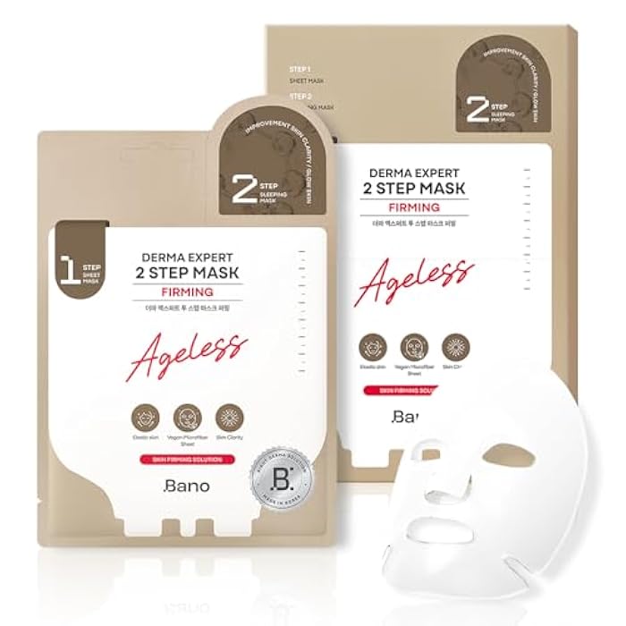 BANO Derma Expert 2 Step Firming Face Mask – 2 in 1 Sheet & Sleeping Mask with Peptides, Caffeine, Niacinamide & Hyaluronic Acid | Supports Skin Elasticity & Glow | Korean Skincare | 7 Sheets - Image 1