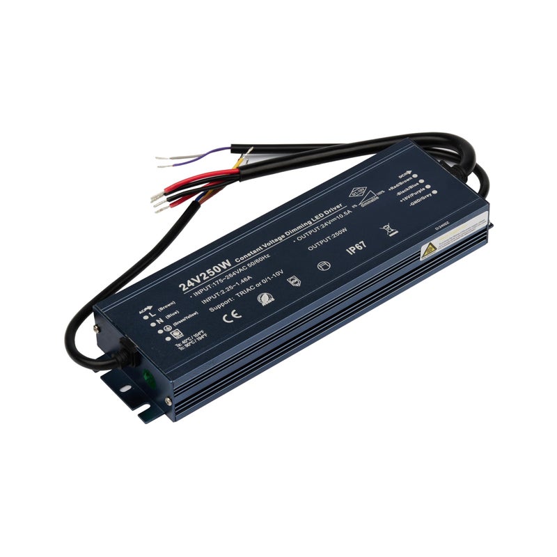 DonMarco LED Driver – Waterproof IP67, 5-in-1 Dimmable Power Supply, TRIAC, 0-10V, PWM Compatible, Outdoor Indoor LED Lighting Transformer, Durable Aluminum Housing, 5-Year Warranty (250 Watts)