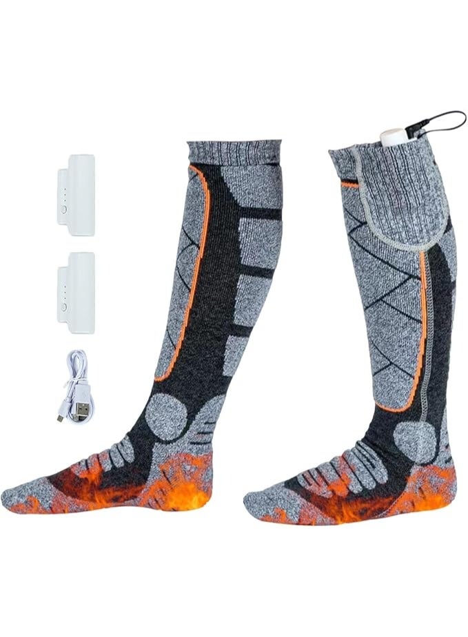 Thickened and extended heated socks, rechargeable battery, 2200mAh, unisex, three heating modes, suitable for mountaineering, hiking, hunting, cycling, battery included (grey). - Image 1
