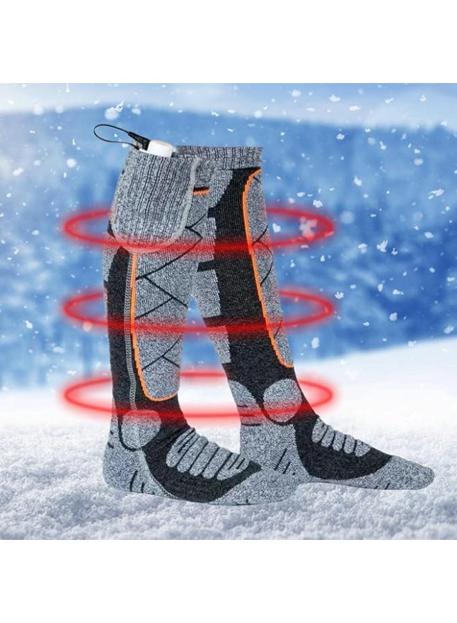 Thickened and extended heated socks, rechargeable battery, 2200mAh, unisex, three heating modes, suitable for mountaineering, hiking, hunting, cycling, battery included (grey). - Image 2