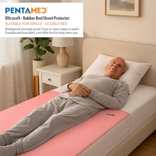 PENTAMED حامي سرير مطاطي مقاوم للماء من PENTAMED – شيت ماكينتوش قابل لإعادة الاستخدام للأطفال والرضع والبالغين | حماية للمرتبة وسرير الأطفال | للاستخدام في المستشفيات والمنازل (1 x 2 متر: أزرق-وردي) - Image 2