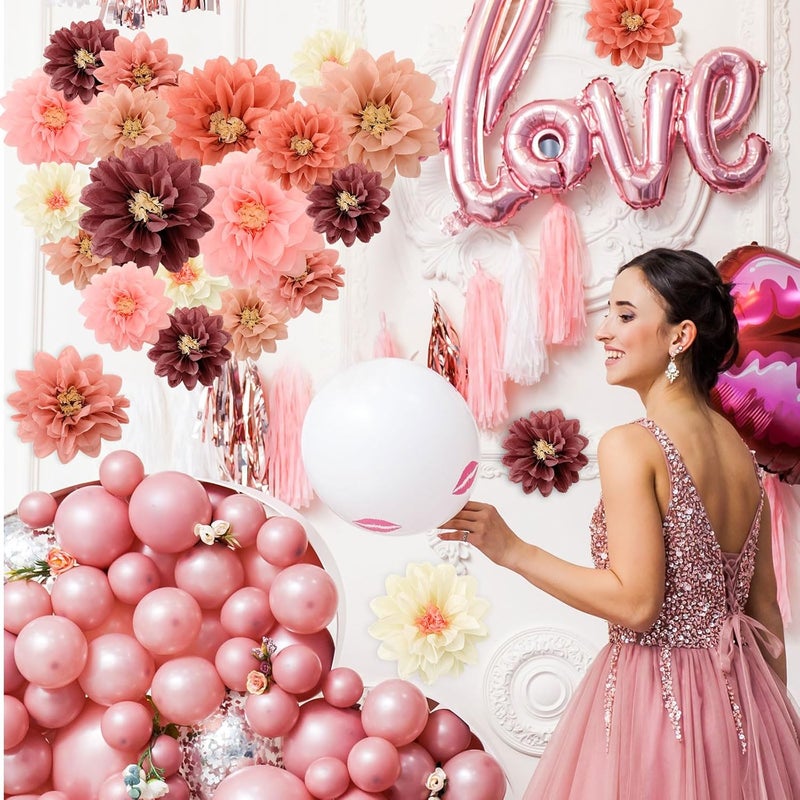 Geyee 18 Pcs Mexican Paper Flowers Colorful Fiesta Tissue Paper Flowers Pom Poms Mexican Carnival for Floral Party Backdrop Wedding Birthday Party Craft, 6" 8" 10"(Vintage Color) - Image 5