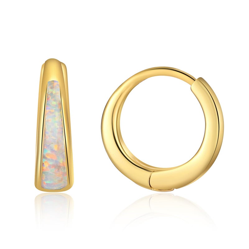 Jacruces Opal Huggie Earrings for Women Trendy 14k Gold Plated Huggie Hoop Earrings Small Silver Earring Opal Jewelry Birthday Gifts for Women Mom Her - Image 1