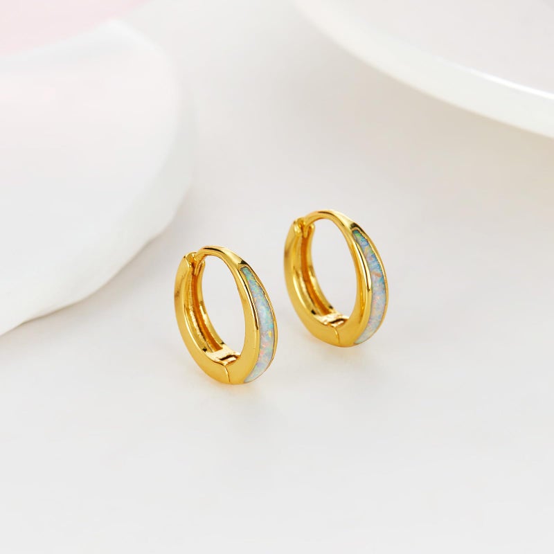 Jacruces Opal Huggie Earrings for Women Trendy 14k Gold Plated Huggie Hoop Earrings Small Silver Earring Opal Jewelry Birthday Gifts for Women Mom Her - Image 5