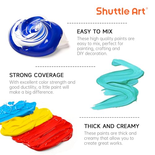 Shuttle Art طلاء أكريليك شاتل آرت، مجموعة زجاجات كبيرة من 12 لون طلاء أكريليك، 473 مل/16 أونصة لكل منها، ألوان غنية، لزوجة عالية، بكميات كبيرة للفنانين، المبتدئين والأطفال على الصخور، الحرف، القماش، الخشب - Image 4