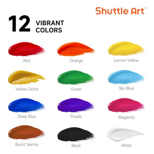 Shuttle Art طلاء أكريليك شاتل آرت، مجموعة زجاجات كبيرة من 12 لون طلاء أكريليك، 473 مل/16 أونصة لكل منها، ألوان غنية، لزوجة عالية، بكميات كبيرة للفنانين، المبتدئين والأطفال على الصخور، الحرف، القماش، الخشب - Image 2