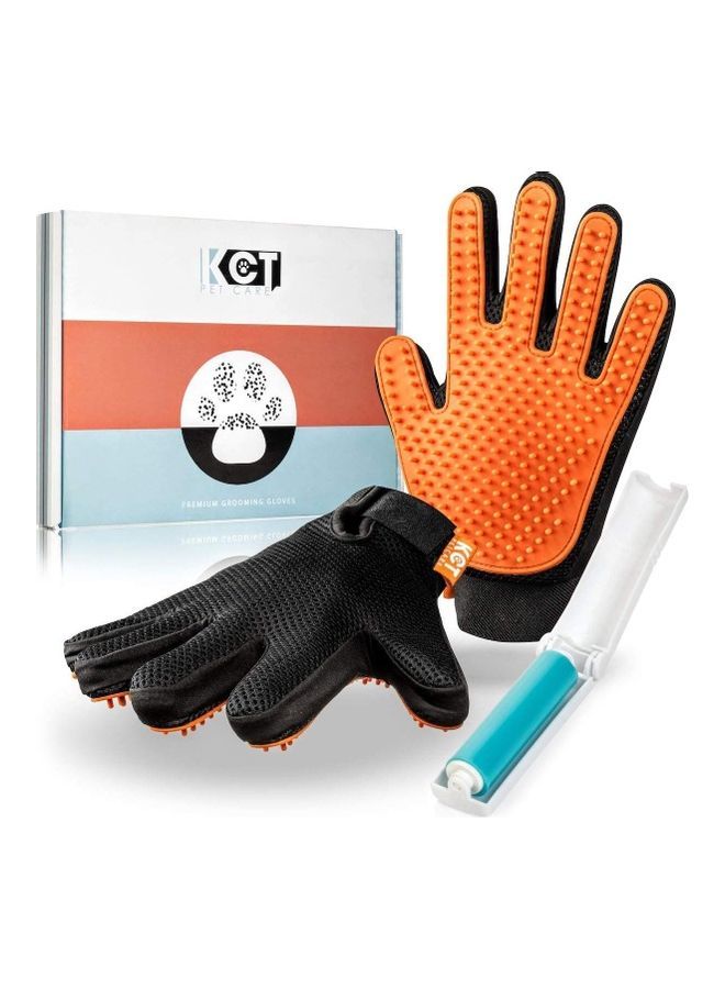 NIBEMINENT Pet Care Grooming Gloves Black/Orange 9inch - Image 1