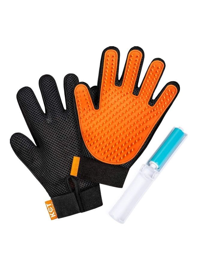NIBEMINENT Pet Care Grooming Gloves Black/Orange 9inch - Image 3